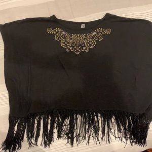 Loose Fringe Black Shirt